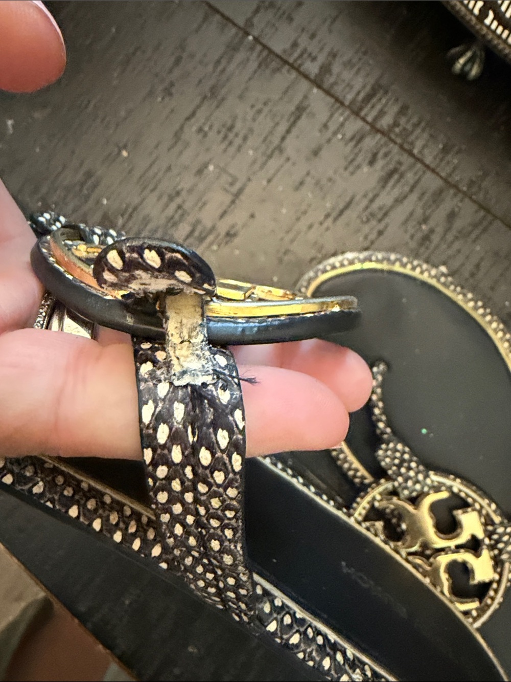 Tory Burch Black Sandals with Gold Logo Medallions - Picture 7 of 9